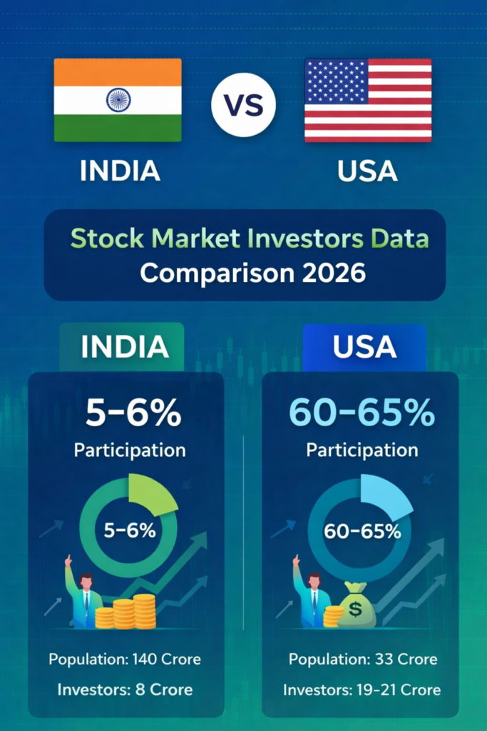 India vs USA Stock Market Investors Percentage Comparison 2026