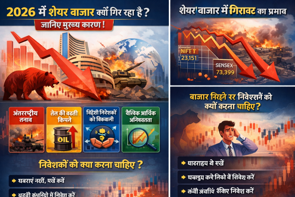 2026 में शेयर बाजार क्यों गिर रहा है? कारण, प्रभाव और निवेशकों के लिए सही रणनीति भारतीय शेयर बाजार में गिरावट का विश्लेषण – Nifty 50 और Sensex