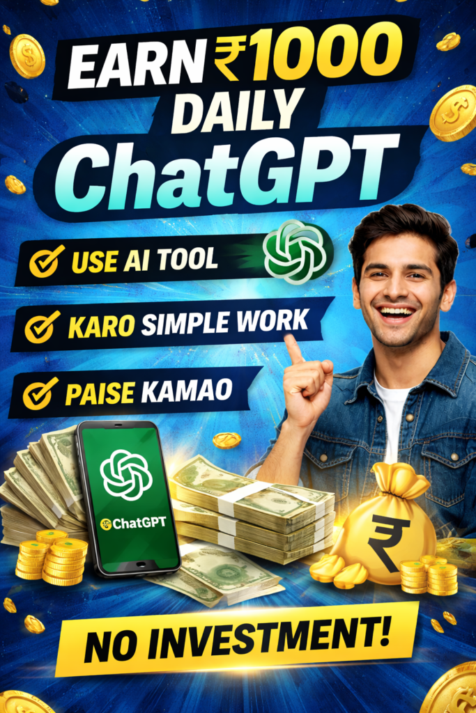 AI tool ChatGPT se online ₹1000 daily earning ka tarika mobile se paise kamane ka guide