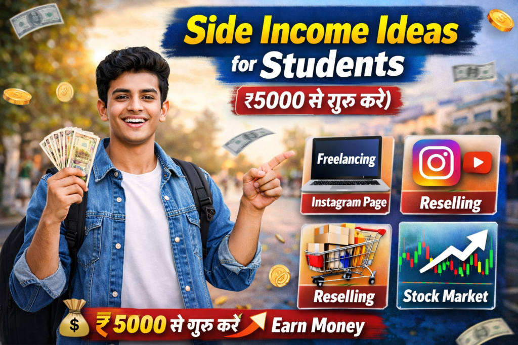 Side Income Ideas for Students (₹5000 से शुरू करें) “छात्रों के लिए ₹5000 से ऑनलाइन कमाई के तरीके”