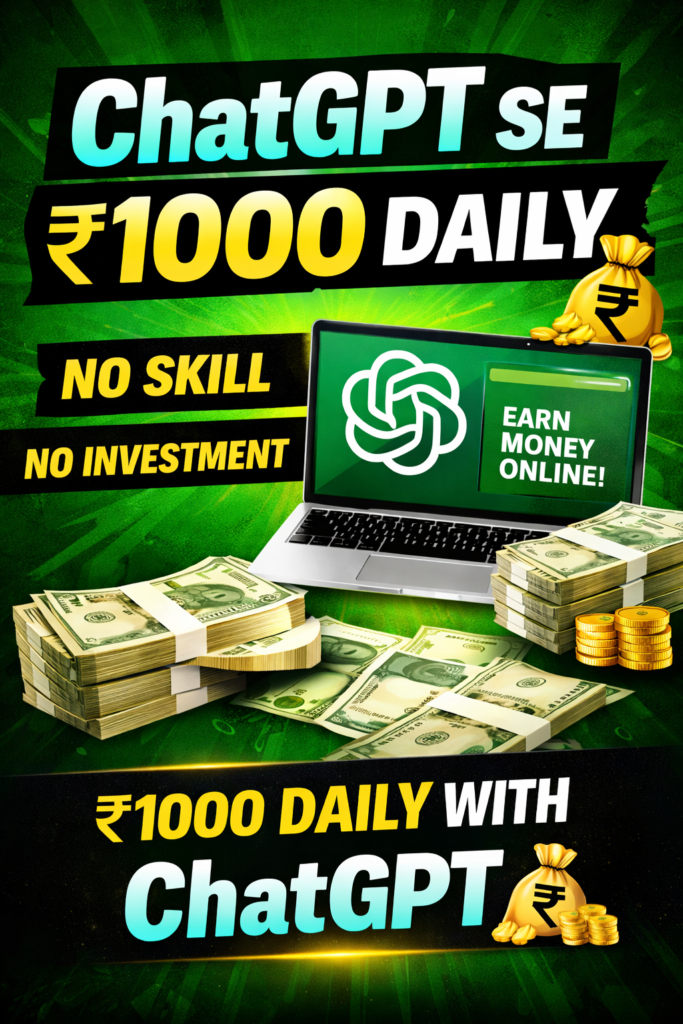 AI tool ChatGPT se online ₹1000 daily earning ka tarika mobile se paise kamane ka guide