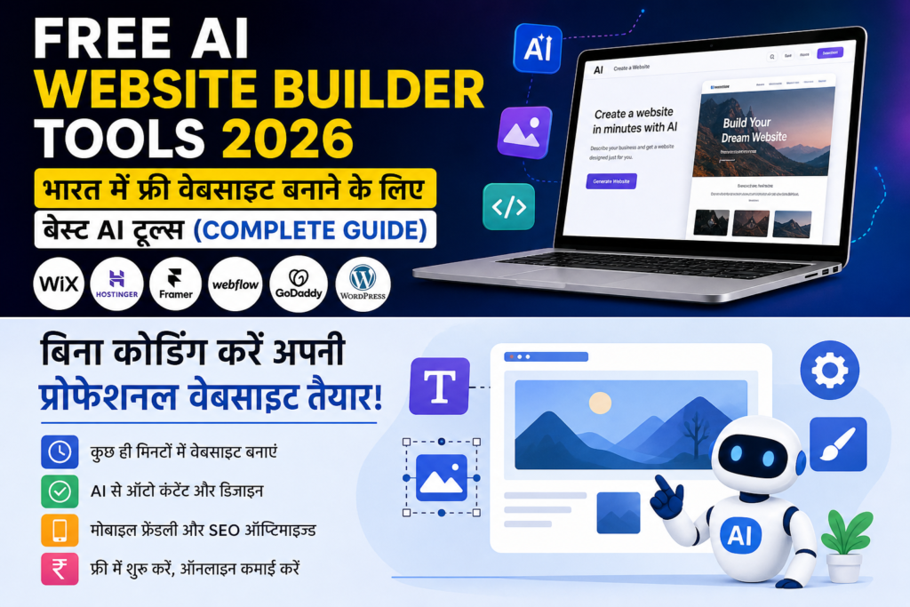 Free AI Website Builder Tools 2026 – बिना coding के website बनाने के लिए best AI tools in India
